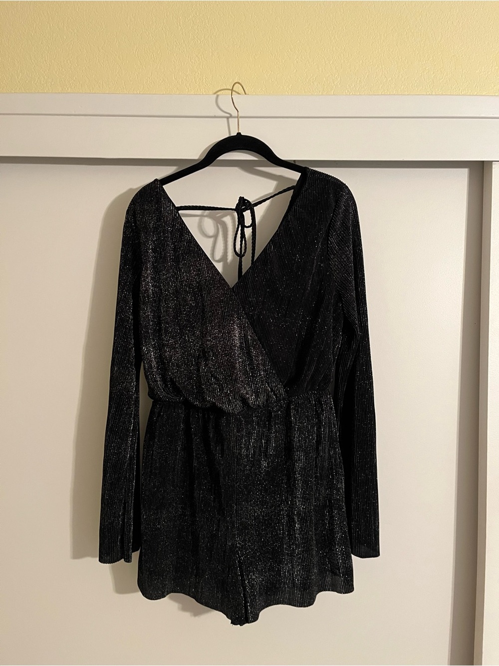 Xhilaration Black Shimmery Long-Sleeve Romper